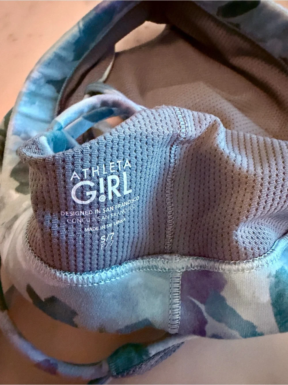 Athleta Girl Blue Multi Watercolor Print Sports Bra